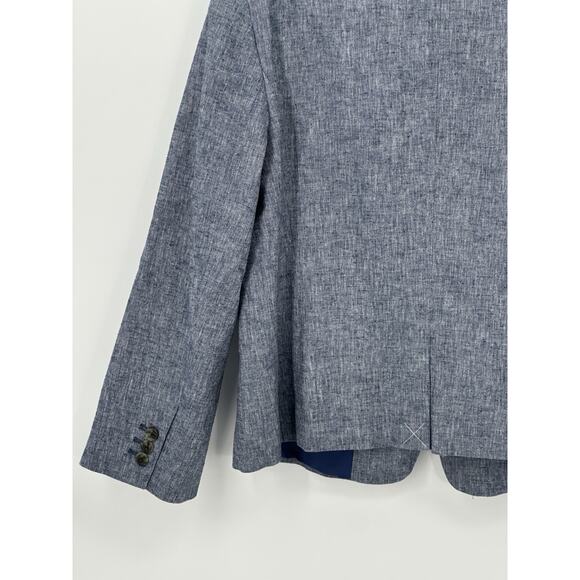 Ann Taylor Factory Womens Blazer 14 Blue Linen Blend One Button Jacket - Picture 10 of 15
